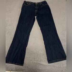 Mossimo Supply Co. Dark Blue Denim with  Tan Stitching  Wide Leg Jeans.